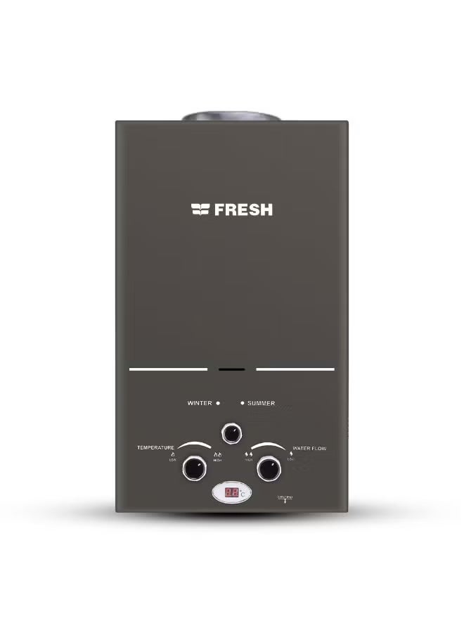 Fresh 10 liter gas heater, electric converter operated, silver