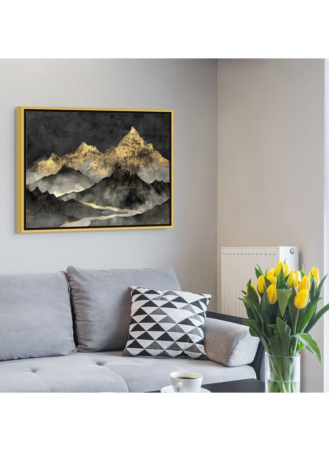 Art Decor - Art Decor Framed Canvas Abstract Black and Gold Mountain Wall Art Landscape Print Wall Decor for Home Office Living Room Bedroom Gifting - Image 1