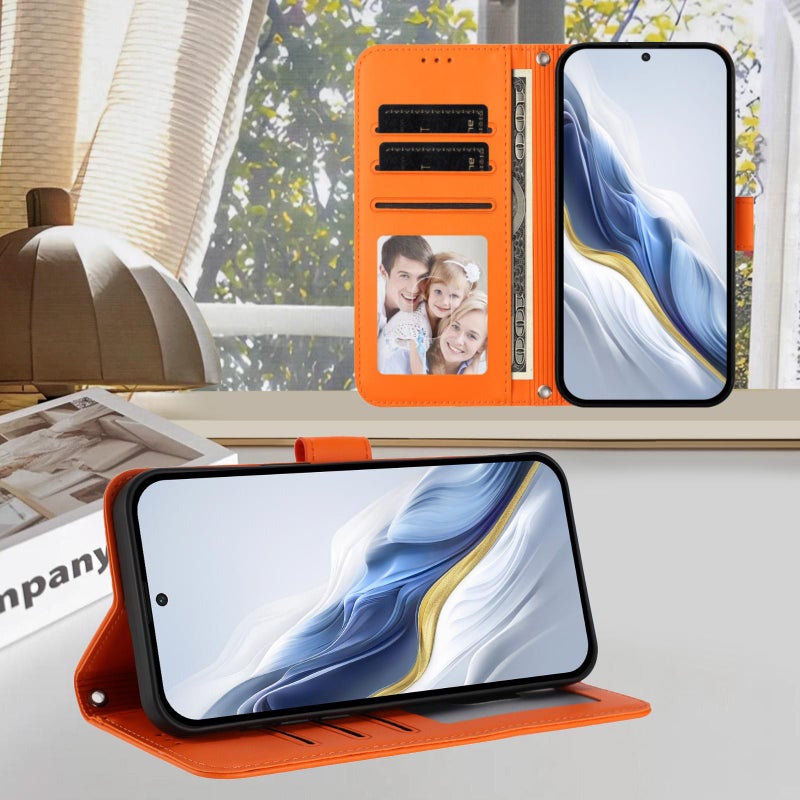 erorex For Xiaomi Poco X4 Pro 5G Embossed  Cat Leather Phone Case with Hand Strap(Orange) - Image 3