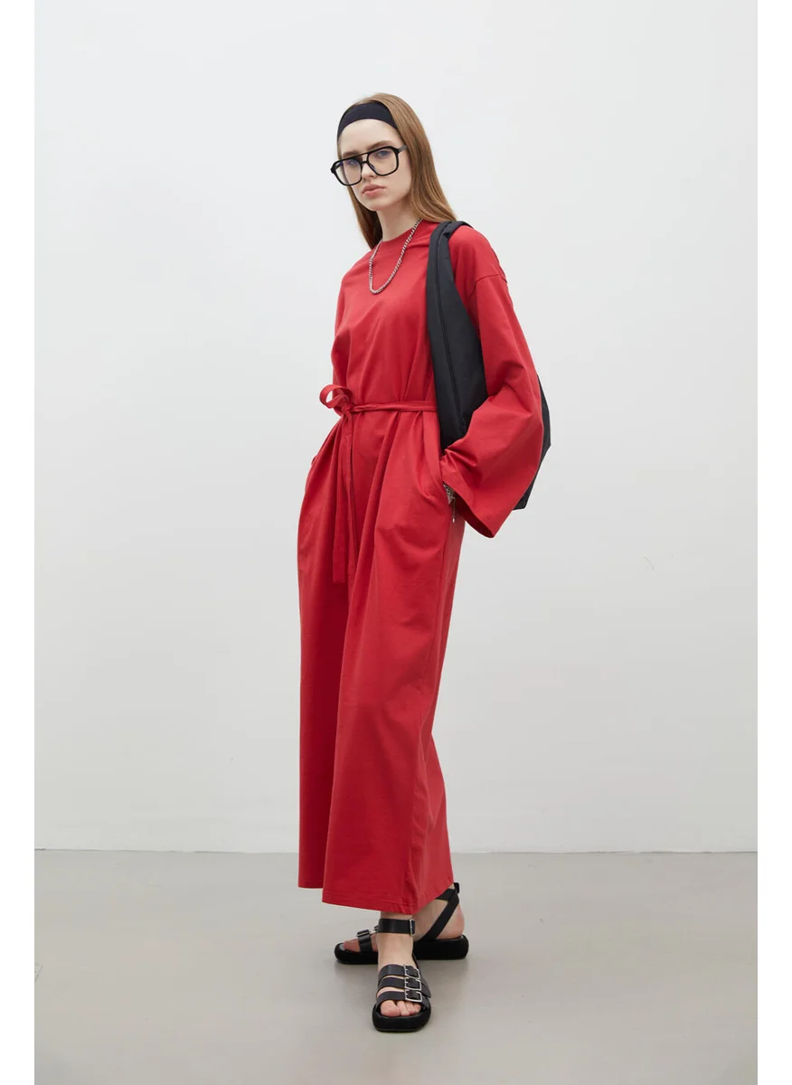 مانوكا Oversize Cotton Dress Red