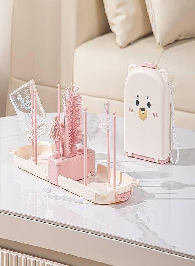Tony Stark Non-Toxic, Baby Bottle Cleaning Brushes Set with Stand for Baby Milk Bottle, Nipple, Straw,Silicone Bristle Bottle Cleaner Brush for Movable Cleaning (Blossom Bear (Pink)) - Image 1