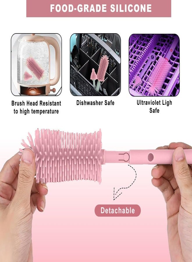 Tony Stark Non-Toxic, Baby Bottle Cleaning Brushes Set with Stand for Baby Milk Bottle, Nipple, Straw,Silicone Bristle Bottle Cleaner Brush for Movable Cleaning (Blossom Bear (Pink)) - Image 4