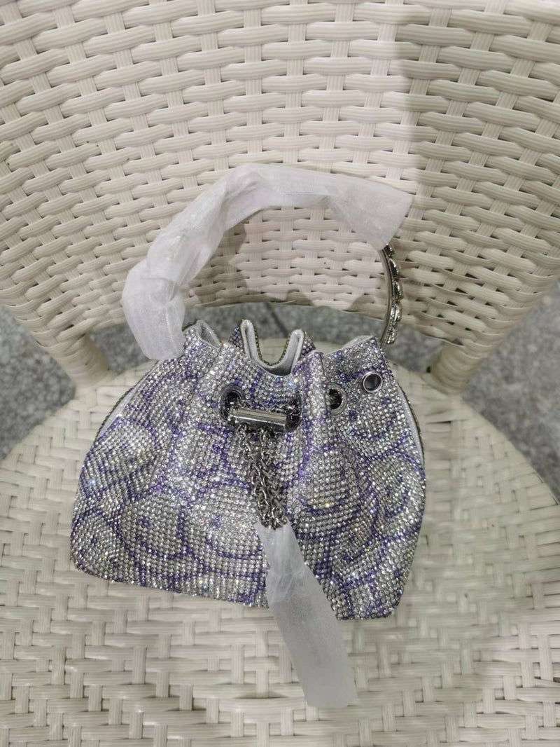 2025 Silver Women'S Popular Shiny Drawstring Tassel Set With Diamonds And Rhinestones Bucket Bag Full Of Diamonds Bag Bags - Image 1