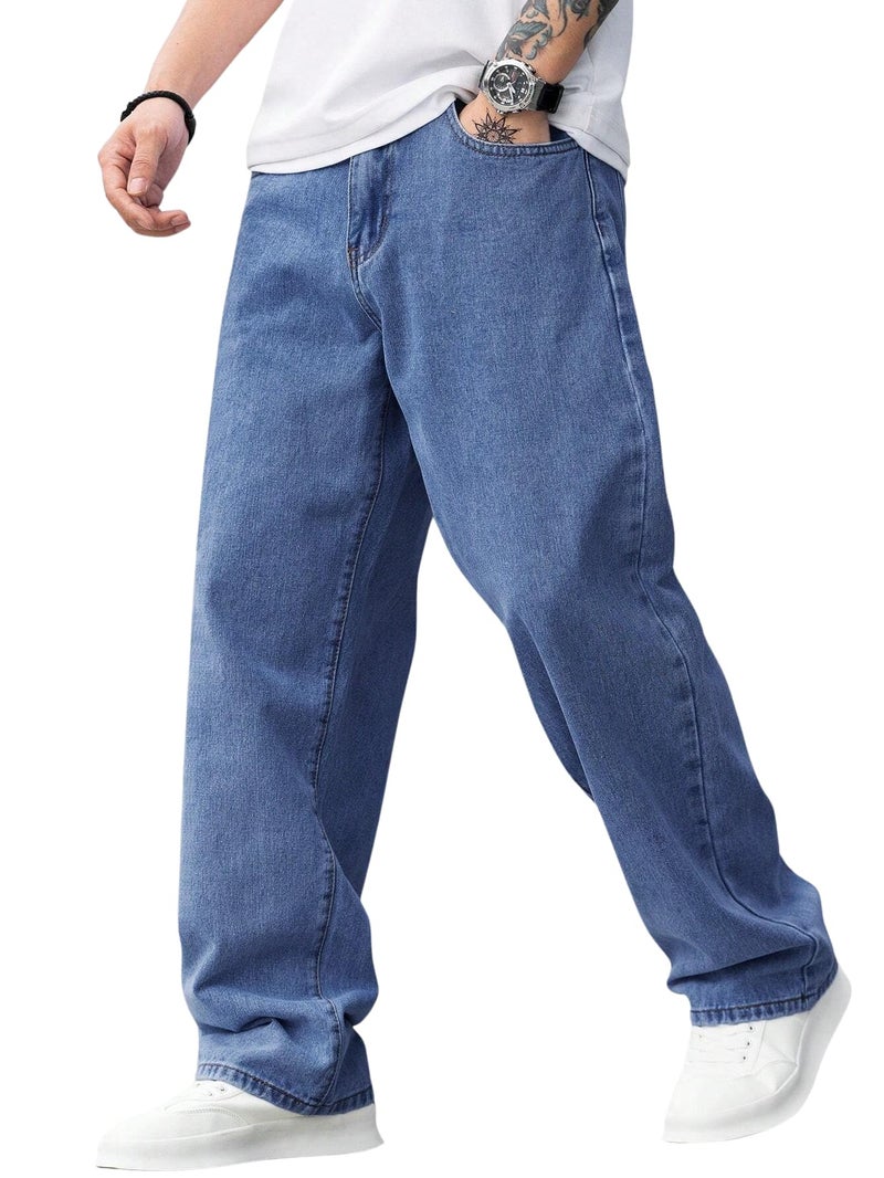Lymio Baggy Denim Jeans Pants for Men (L-Jeans) (in, Numeric, 30, Regular, Baggy Jeans-Blue) - Image 1