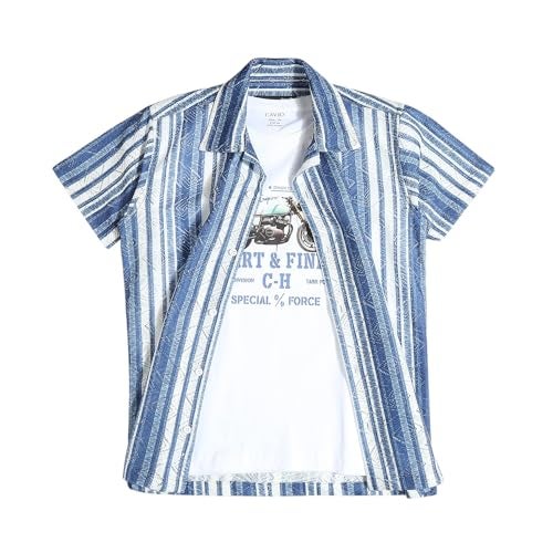 CAVIO Boys Navy Regular Fit Printed Casual Cotton Half Sleeve Shirt and T-Shirt - Image 1