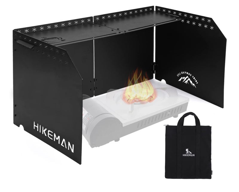 HIKEMAN HIKEAMN Camping Stove Windscreen - Outdoor Folding Gas Stove Windshield,Camping Wind Blocker with a Storage Bag for Camping,Hiking,Picnic,Cooking (black) - Image 1