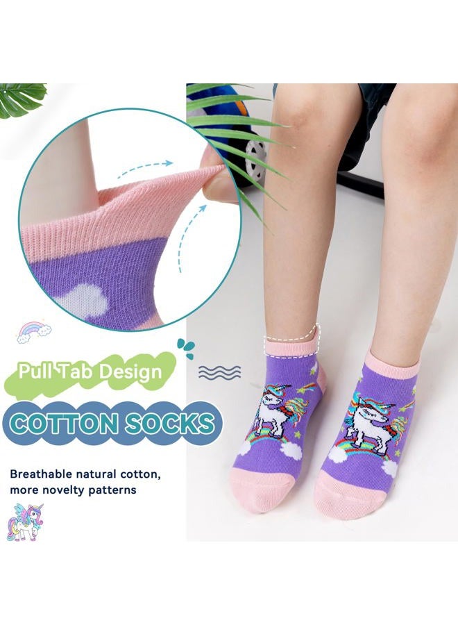 Eyean Kids Ankle Cotton Socks Cute Animal Pattern Soft Non Slip Boys Girls No Show Socks 6 Pairs, Unicorn, 6-8 years - Image 3