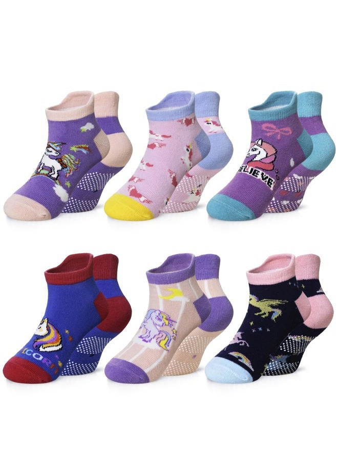 Eyean Kids Ankle Cotton Socks Cute Animal Pattern Soft Non Slip Boys Girls No Show Socks 6 Pairs, Unicorn, 6-8 years - Image 1