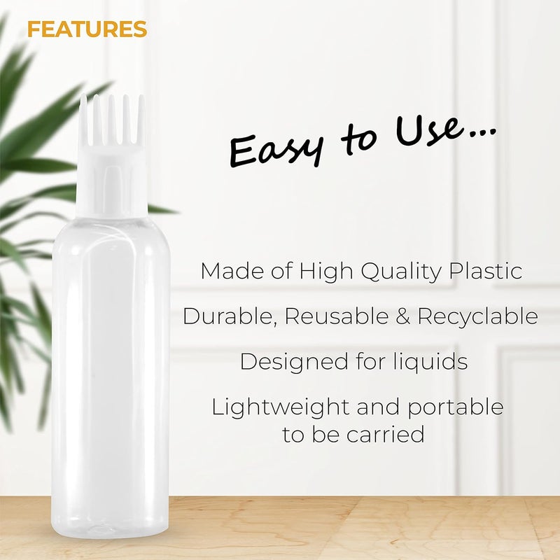 MeeTo Root Comb Applicator Empty Cylindrical Bottle, Ounce Applicator Bottle for Hair Oil Shampoo Medicine & Dye Bottle Applicator Brush Bottle, for Hair Root Comb White Applicator, Pack Of 1 - Image 4