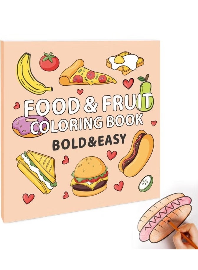 Peachjoy 1Pack Food & Fruit Coloring Book 8.3"x8.3" 40 Sheets Coloring Books Simple Stress Anxiety Relief Thick Paper No Bleeding Color Booklets for Food Theme Kids Rewards Prizes Party Supplies - Image 1
