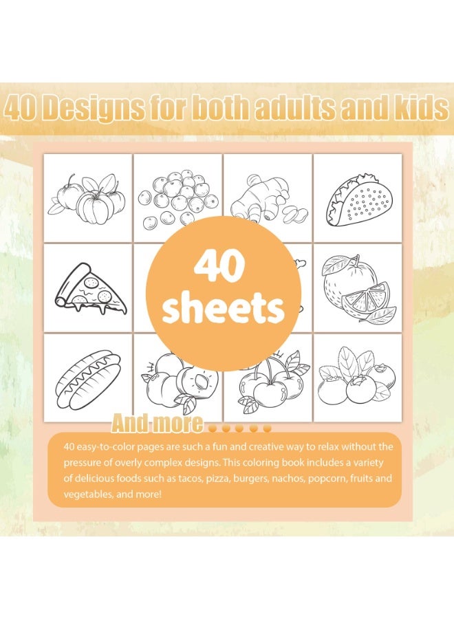 Peachjoy 1Pack Food & Fruit Coloring Book 8.3"x8.3" 40 Sheets Coloring Books Simple Stress Anxiety Relief Thick Paper No Bleeding Color Booklets for Food Theme Kids Rewards Prizes Party Supplies - Image 4