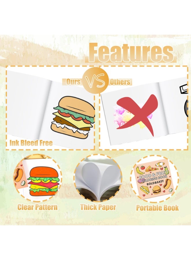 Peachjoy 1Pack Food & Fruit Coloring Book 8.3"x8.3" 40 Sheets Coloring Books Simple Stress Anxiety Relief Thick Paper No Bleeding Color Booklets for Food Theme Kids Rewards Prizes Party Supplies - Image 3