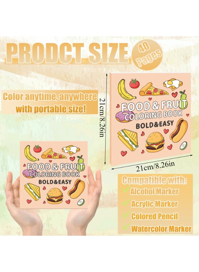 Peachjoy 1Pack Food & Fruit Coloring Book 8.3"x8.3" 40 Sheets Coloring Books Simple Stress Anxiety Relief Thick Paper No Bleeding Color Booklets for Food Theme Kids Rewards Prizes Party Supplies - Image 2