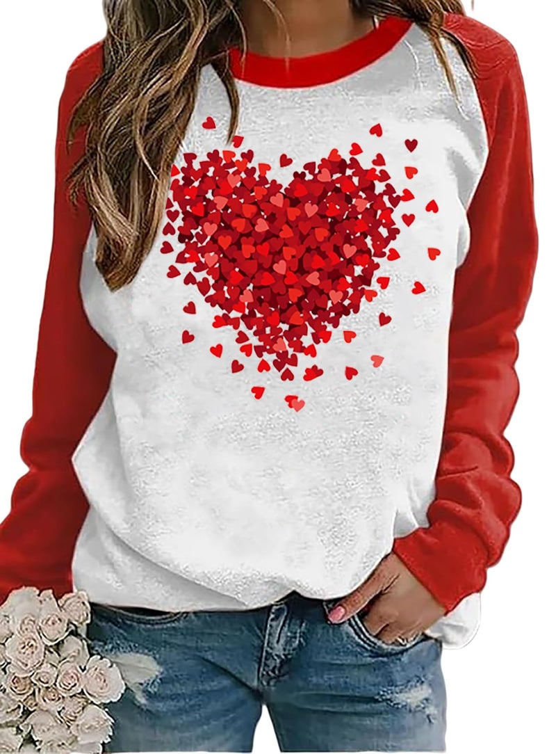 Huovud Valentines Sweatshirt Women Funny Love Heart Graphic Valentines Shirt Casual Valentines Long Sleeve Pullover Top (Red-2, X-Large) - Image 1