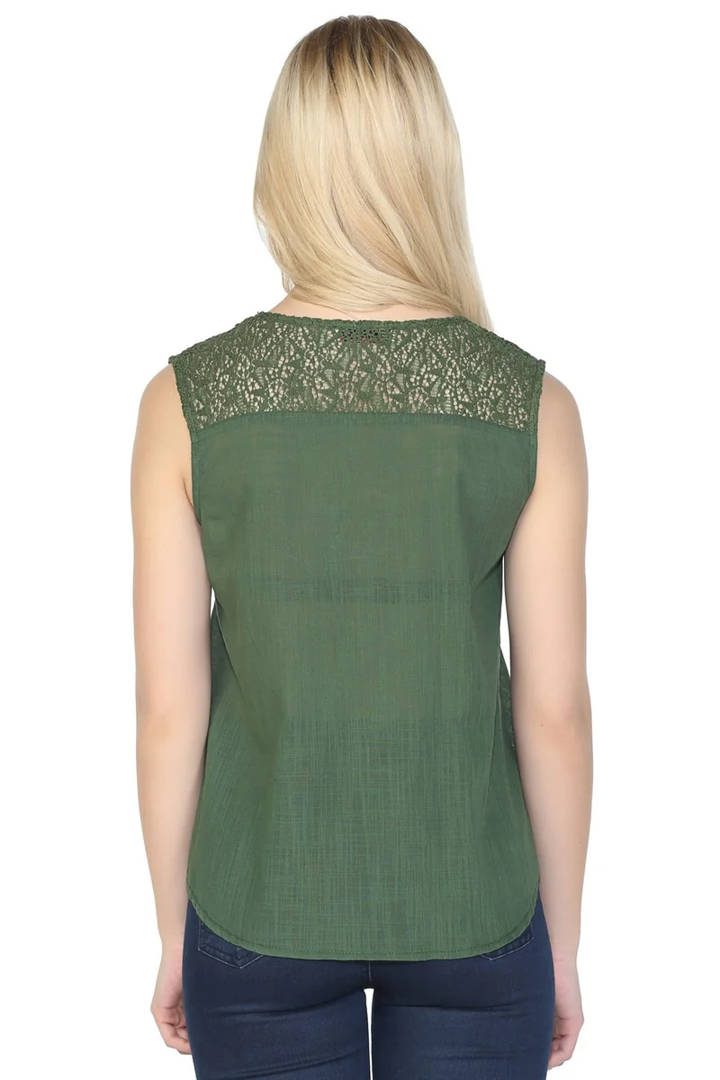 اليش شيل بيزي Sleeveless Sile Cloth Tern Blouse Green Ysl