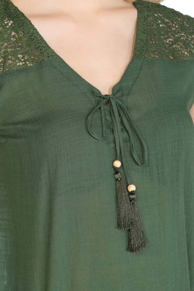 اليش شيل بيزي Sleeveless Sile Cloth Tern Blouse Green Ysl