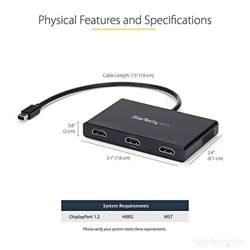 StarTech.com 3-Port Multi Monitor Adapter - Mini DisplayPort to HDMI MST Hub - Triple 1080p/Dual 4K 30Hz - Video Splitter for Extended Desktop Mode on Windows Only - mDP 1.2 to 3x HDMI (MSTMDP123HD) - Image 3