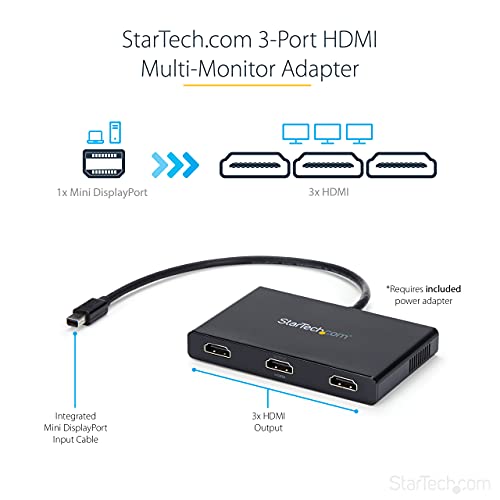 StarTech.com 3-Port Multi Monitor Adapter - Mini DisplayPort to HDMI MST Hub - Triple 1080p/Dual 4K 30Hz - Video Splitter for Extended Desktop Mode on Windows Only - mDP 1.2 to 3x HDMI (MSTMDP123HD) - Image 2