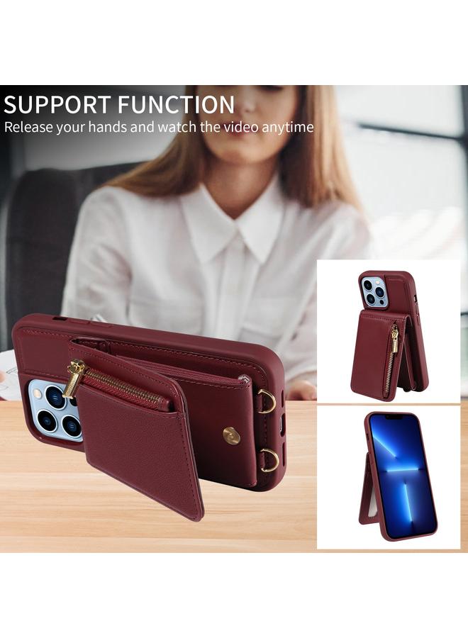 S-TOP Case For iPhone 13 Pro Max Crossbody Lanyard Zipper Wallet Leather Phone Case - Image 5