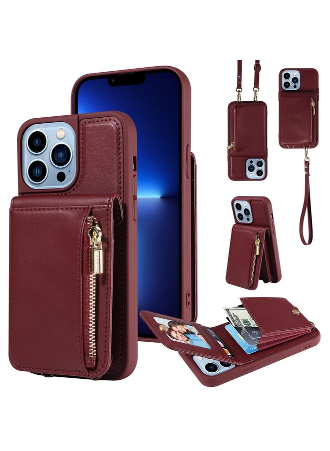 S-TOP Case For iPhone 13 Pro Max Crossbody Lanyard Zipper Wallet Leather Phone Case - Image 1