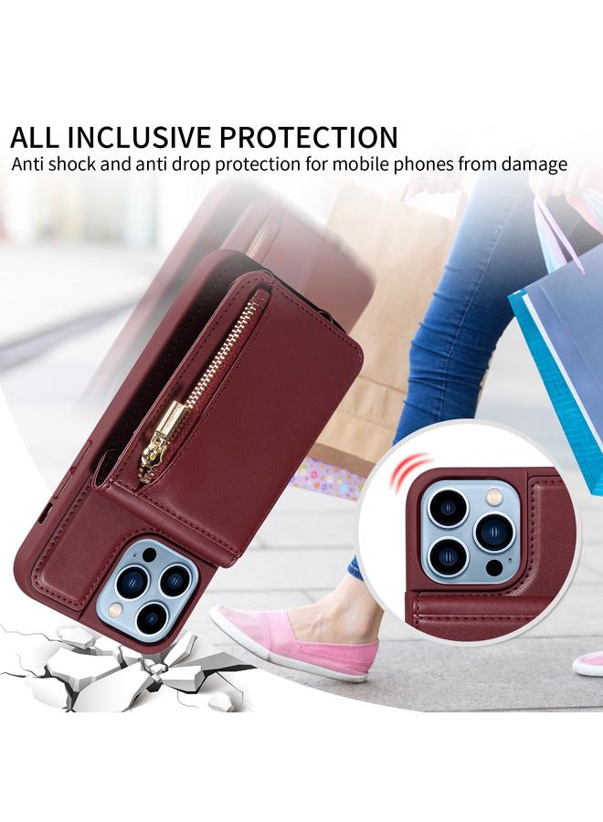 S-TOP Case For iPhone 13 Pro Max Crossbody Lanyard Zipper Wallet Leather Phone Case - Image 4