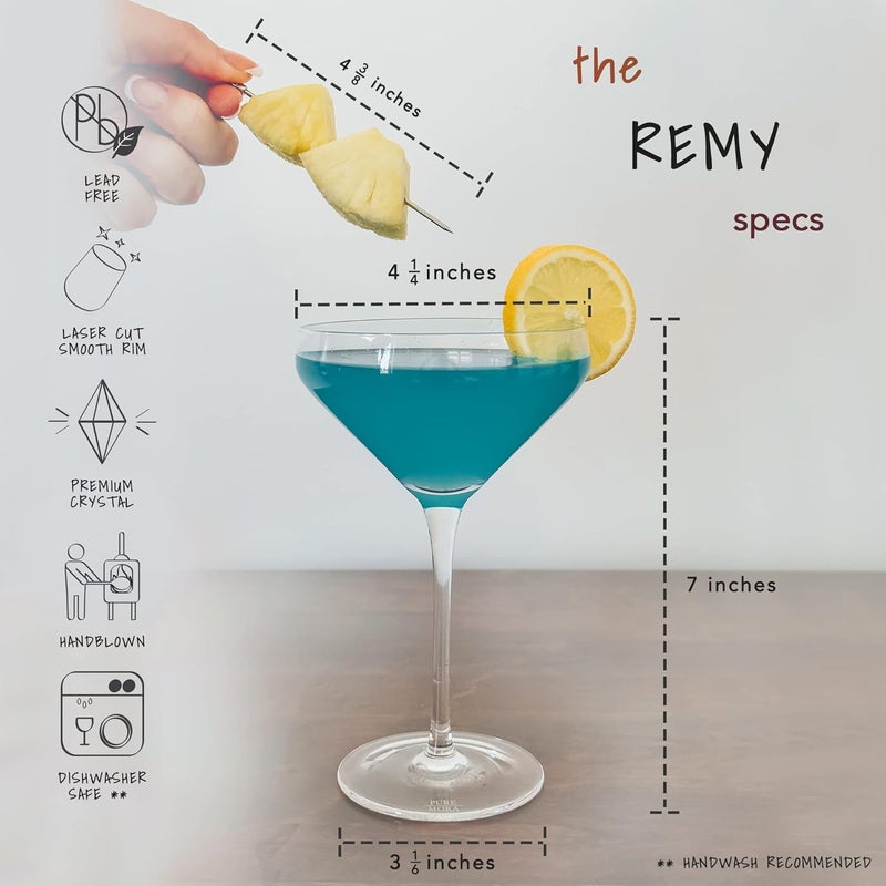 Mora PURE The Remy Coupe - Set of 4, 8oz Handblown Premium Crystal Martini Glasses for Cocktail, Gin & Tonic, Cosmopolitan, Manhattan, Bar, Fancy Mixology, etc. Modern Angle Drinking Glassware - Image 2