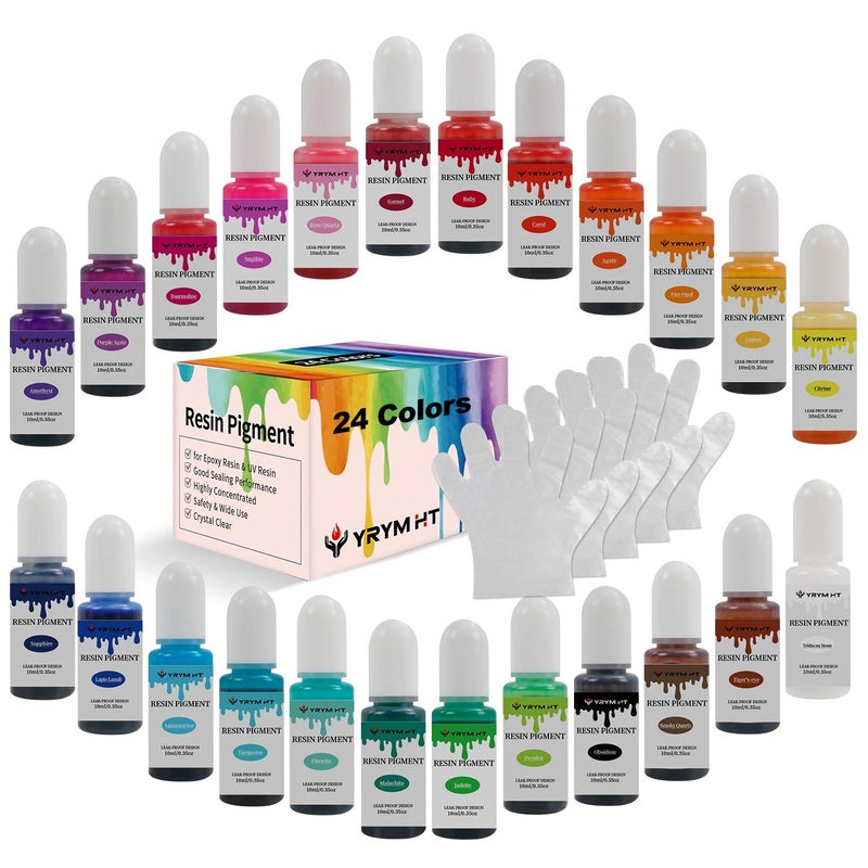 YRYM HT Epoxy Resin Pigment - 24 Colors Non-Toxic Epoxy Resin Dye Liquid for Resin Coloring, Resin Jewelry Making - Concentrated Epoxy Resin Color Pigment for Art, Paint, Crafts - 0.35oz Each - Image 1