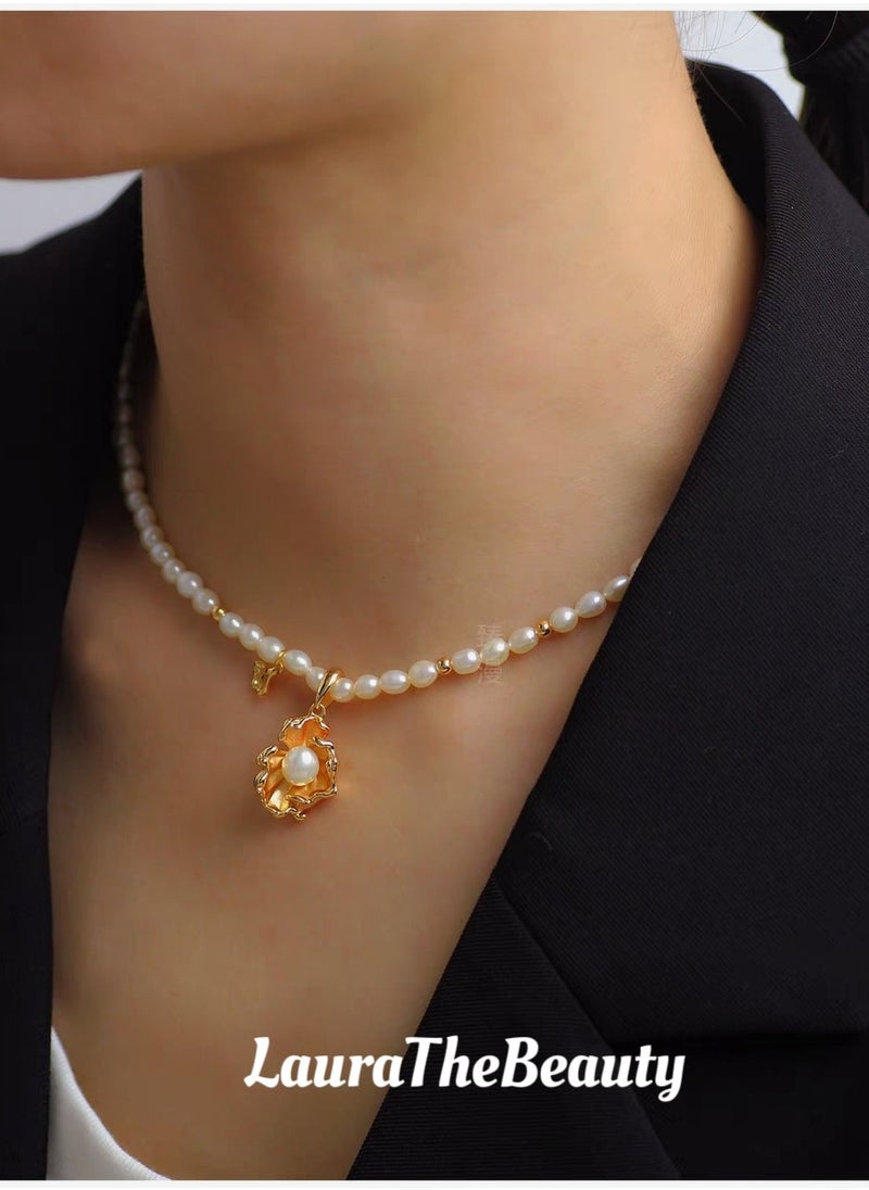 LauraTheBeauty - Ocean Wave Pearl S925 Silver Plated K Gold Necklace - Image 1