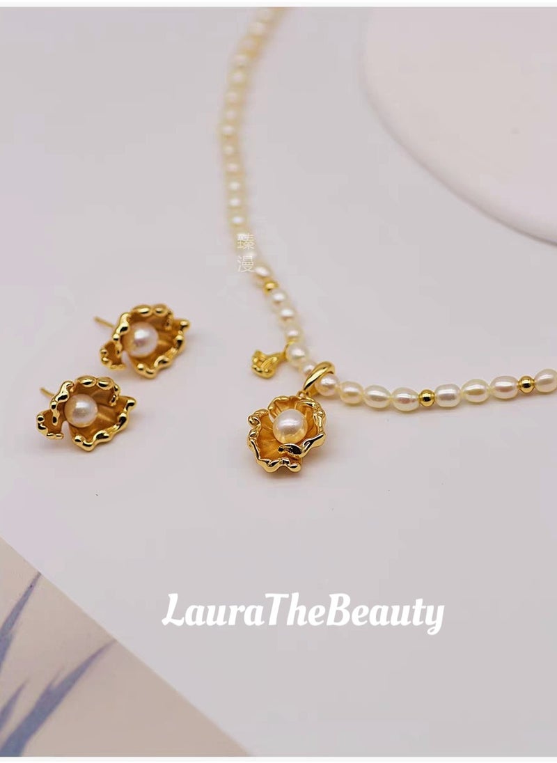 LauraTheBeauty - Ocean Wave Pearl S925 Silver Plated K Gold Necklace - Image 1