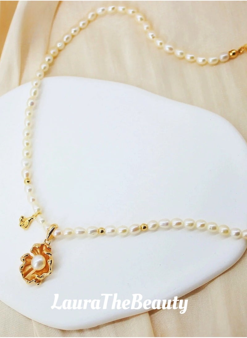LauraTheBeauty - Ocean Wave Pearl S925 Silver Plated K Gold Necklace - Image 1