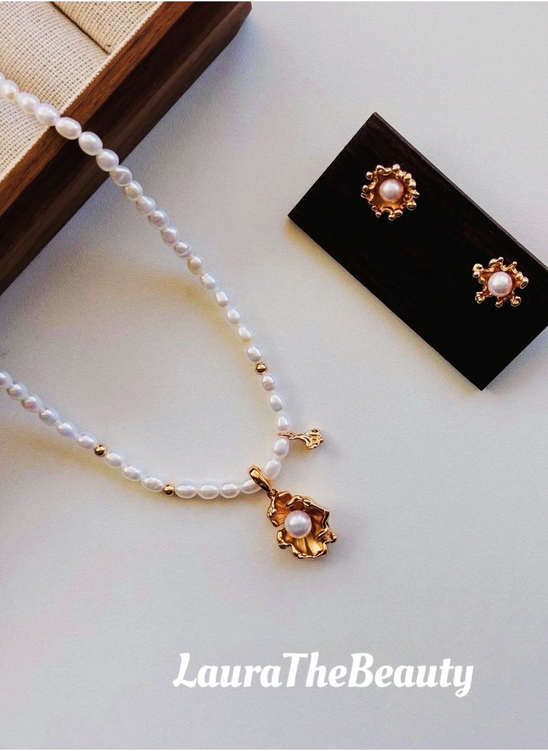 LauraTheBeauty - Ocean Wave Pearl S925 Silver Plated K Gold Necklace - Image 1