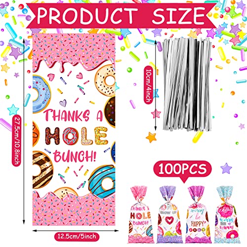 Jetec 100 Pcs Donut Candy Bags Grow up Party Supplies Donut Cellophane Gift Treat Goodie Bags with Ties Two Sweet Theme Birthday Party Decorations - Image 5