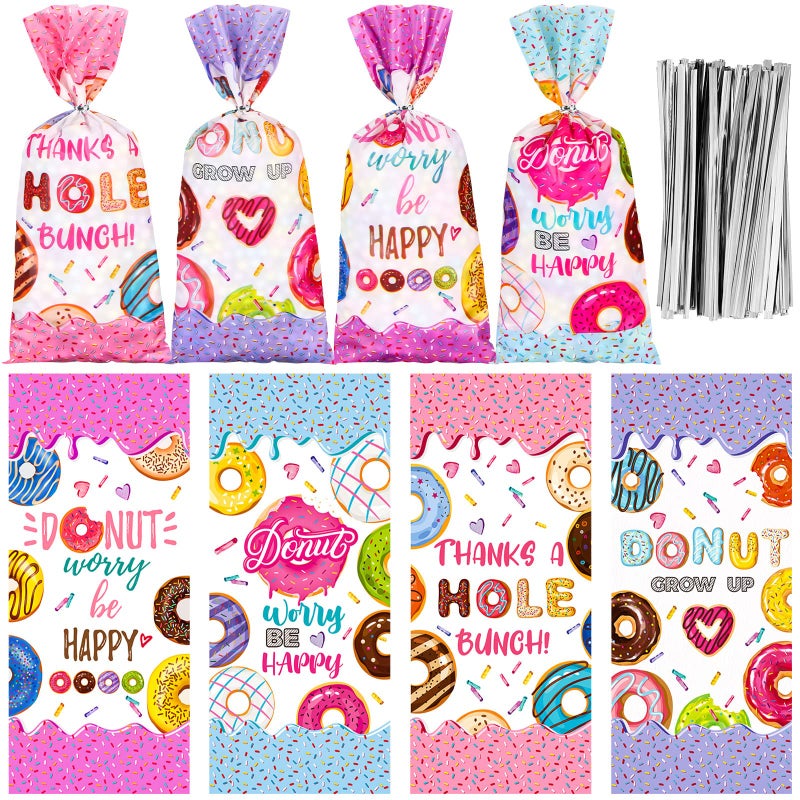Jetec 100 Pcs Donut Candy Bags Grow up Party Supplies Donut Cellophane Gift Treat Goodie Bags with Ties Two Sweet Theme Birthday Party Decorations - Image 3