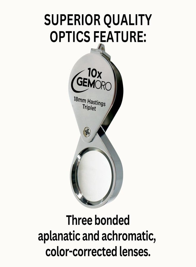 GemOro Jewelers Loupe Magnifier | Chrome Hastings Triplet 10x Jewelry Eye Loop Magnifying Glass Monocle for Watch Repair Diamonds Coins Plants Gems Stamps Rings Earrings | Pocket Microscope (18mm) - Image 3