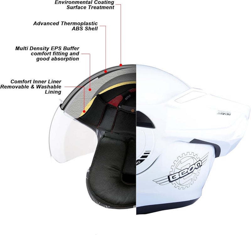 BEON Full Face Motorcycle Helmet with 180° Reversible Chin Guard and Dual Visors - Image 3