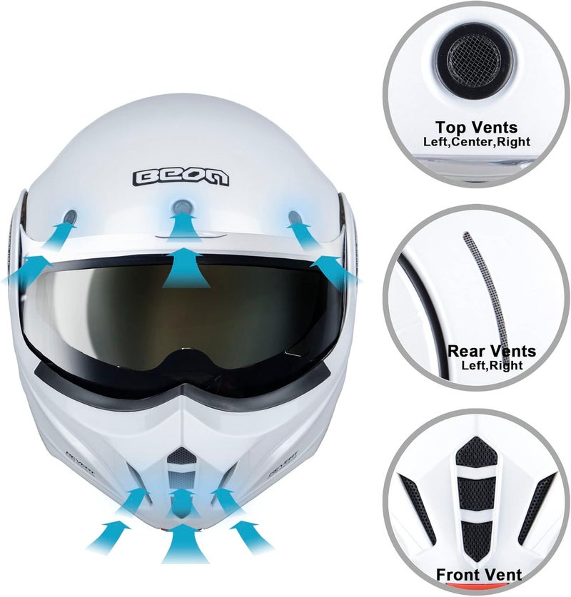 BEON Full Face Motorcycle Helmet with 180° Reversible Chin Guard and Dual Visors - Image 5