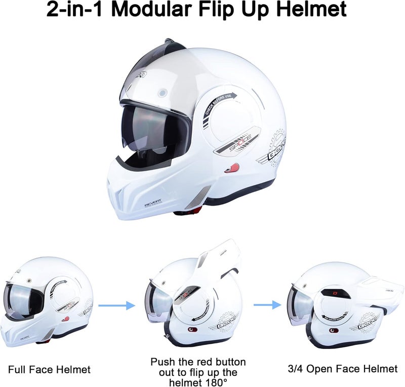 BEON Full Face Motorcycle Helmet with 180° Reversible Chin Guard and Dual Visors - Image 4