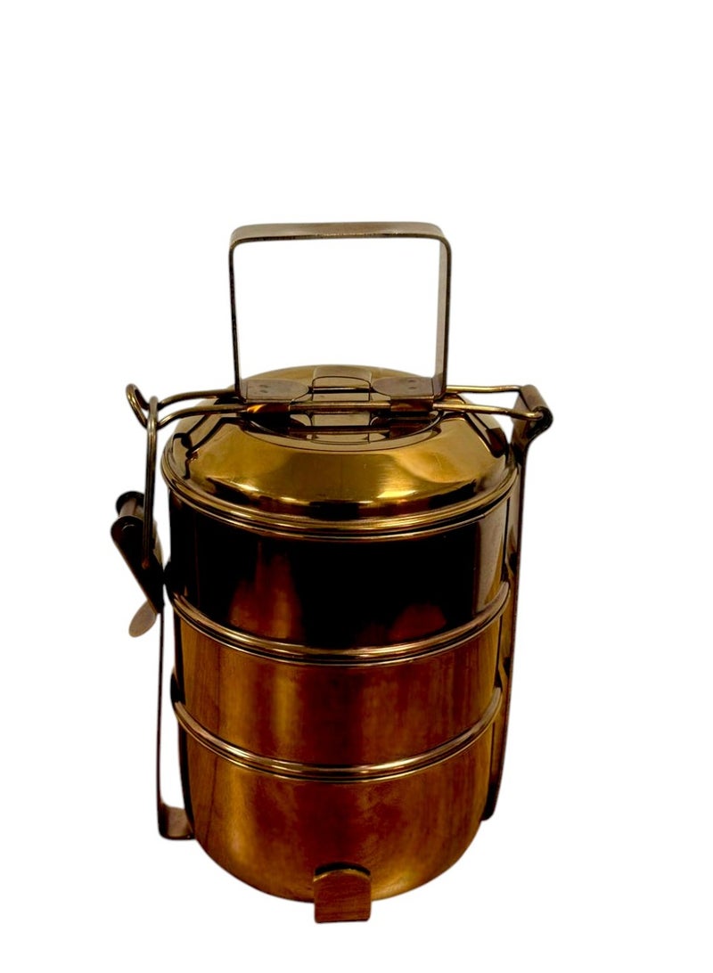 Handcrafted Brass 3 Tier Lunch Box Traditional Food Carrier for Kitchen & Dining Storage - Image 1