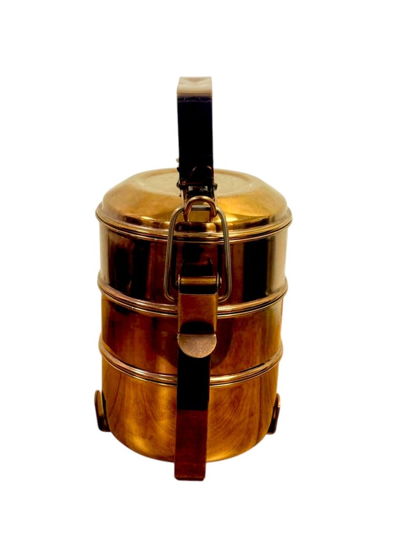 Handcrafted Brass 3 Tier Lunch Box Traditional Food Carrier for Kitchen & Dining Storage - Image 2