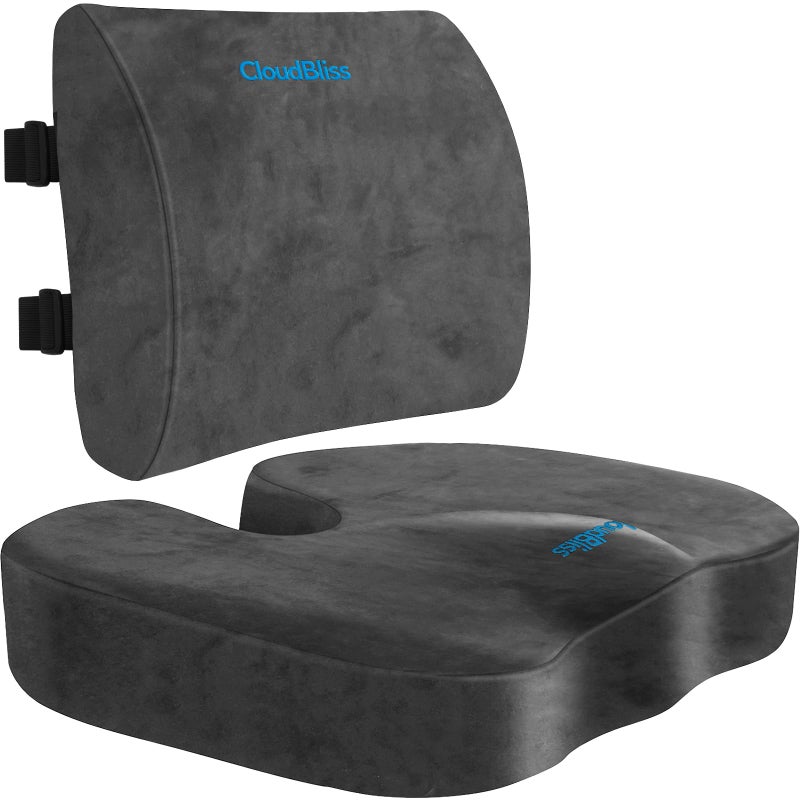 CloudBliss Seat CushionOffice Chair CushionCar Seat CushionLumbar Support Pillow for Office ChairBack Support Memory Foam Pillow Coccyx Cushion for Tailbone PainSciatica Pain ReliefGreyXLarge