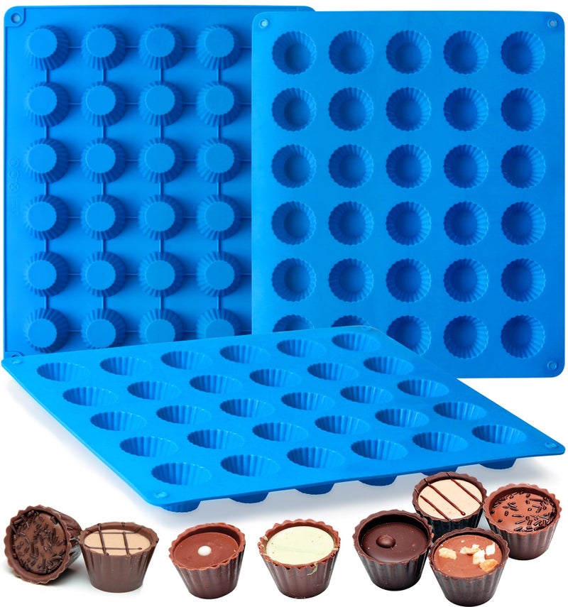 Sidosir 3pcs Peanut Butter Cup Mold, Silicone Mini Tart Pan for Bite Size Fat Bombs, Silicone Chocolate Candy Mold for Brownie (Bite Size Cup) - Image 1
