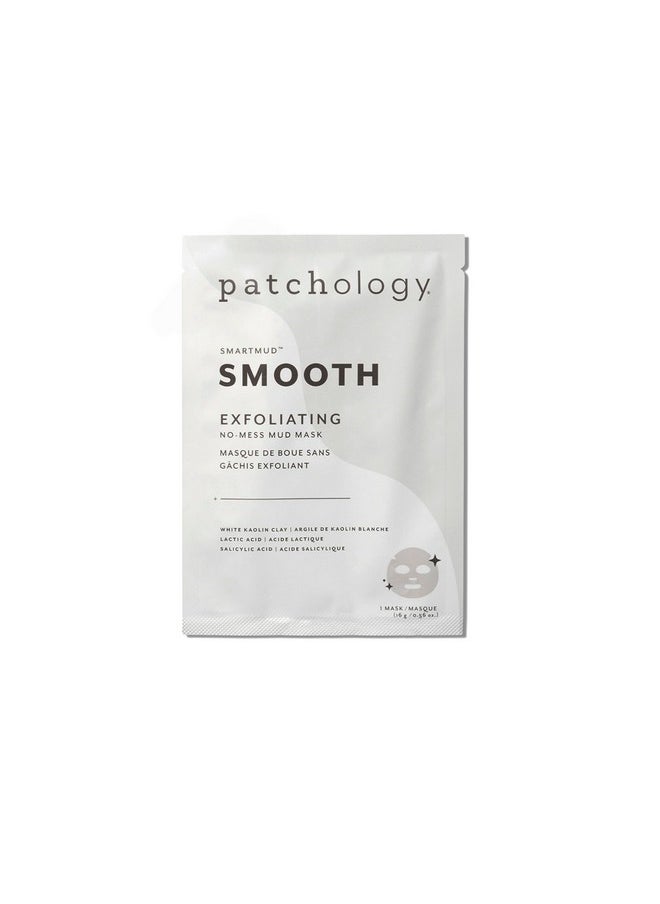 Patchology Clay Mask Smartmud Smooth No Mess Mud Masks For Women And Men White Kaolin Clay Mask With Lactic Acid (Aha) And Salicylic Acid (Bha) Exfoliate And Smooth Skin Detox Face Mask (1 Ct) 