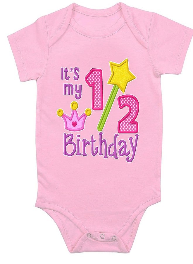 PrintHolic Half Year Birthday Baby Romper Bodysuits Newborn Romper Half Sleeve Envelope Neck Cotton Blend Cute Outfit 6 Month B'day Rompers For Baby Boy & Girl (Pink, 3-6 Months)