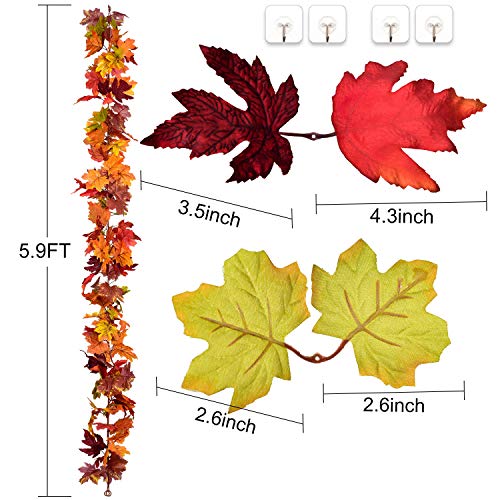DearHouse 2 Pack Fall Garland Maple Leaf, 5.9Ft/Piece 7 Colors Hanging Vine Garland Artificial Autumn Foliage Garland Thanksgiving Decor for Home Wedding Fireplace Party Christmas - Image 3