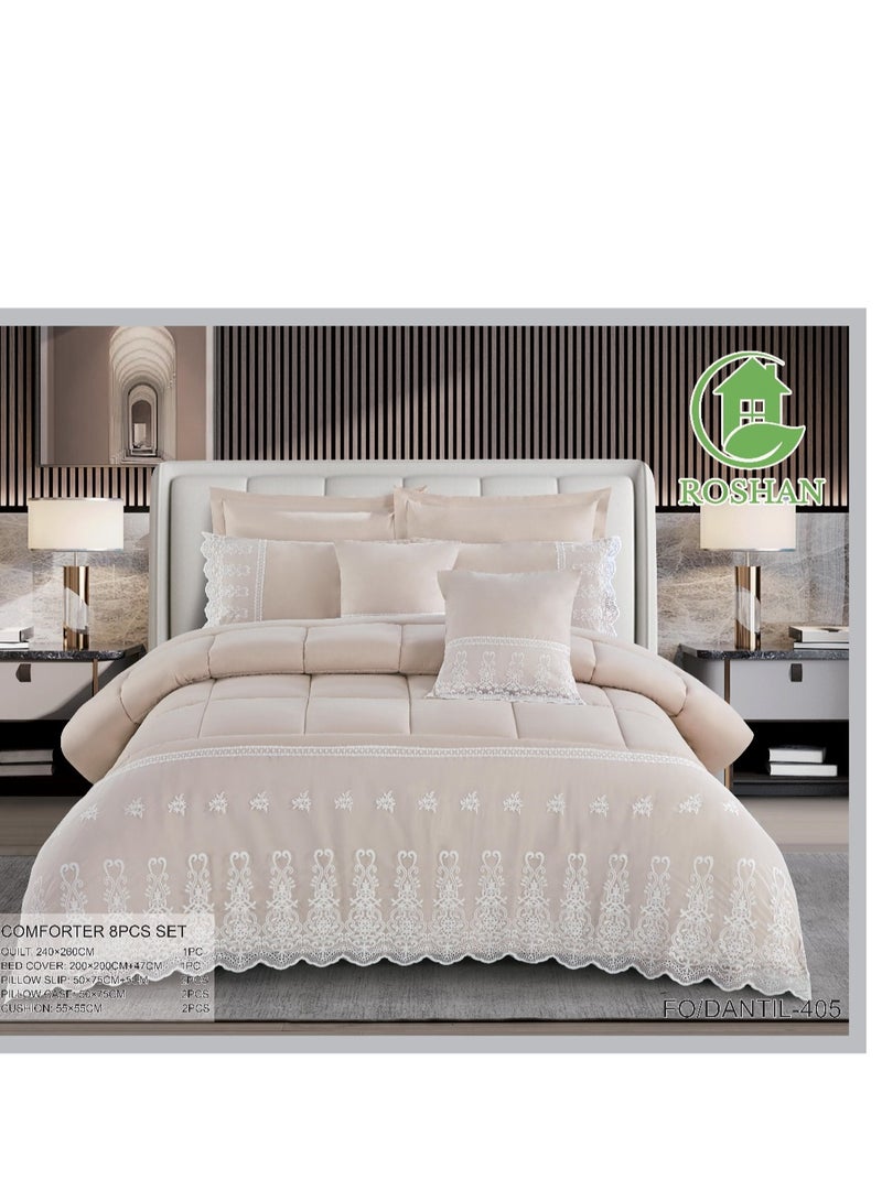 Luxurious 8-piece lace double bedspread made of microfiber to add beauty to your room decor. Duvet size: 260x240 cm