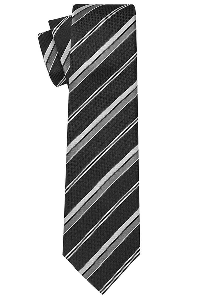 KissTies Mens Striped Necktie Black Gray Tie In Gift Box - Image 2