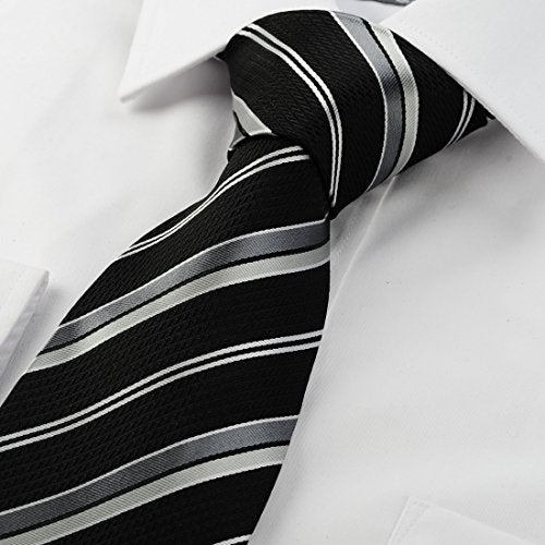 KissTies Mens Striped Necktie Black Gray Tie In Gift Box - Image 3