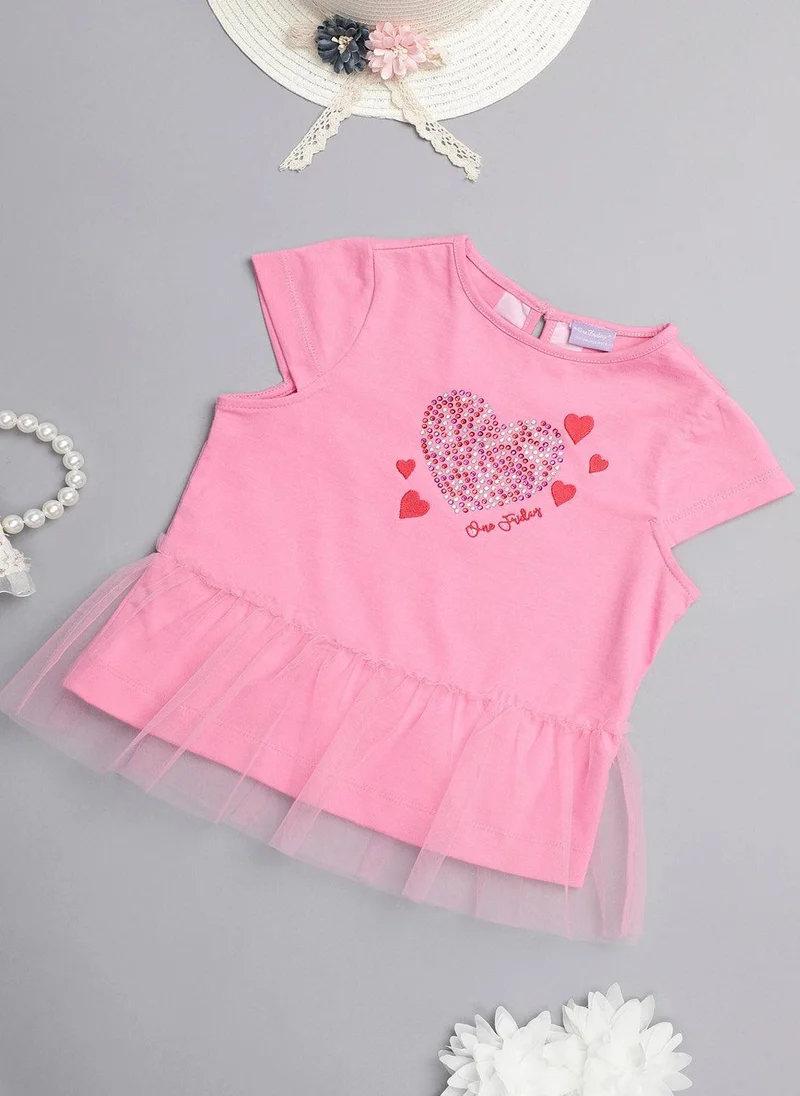 One Friday One Friday Girls Pink Sequinned Heart Cotton Top