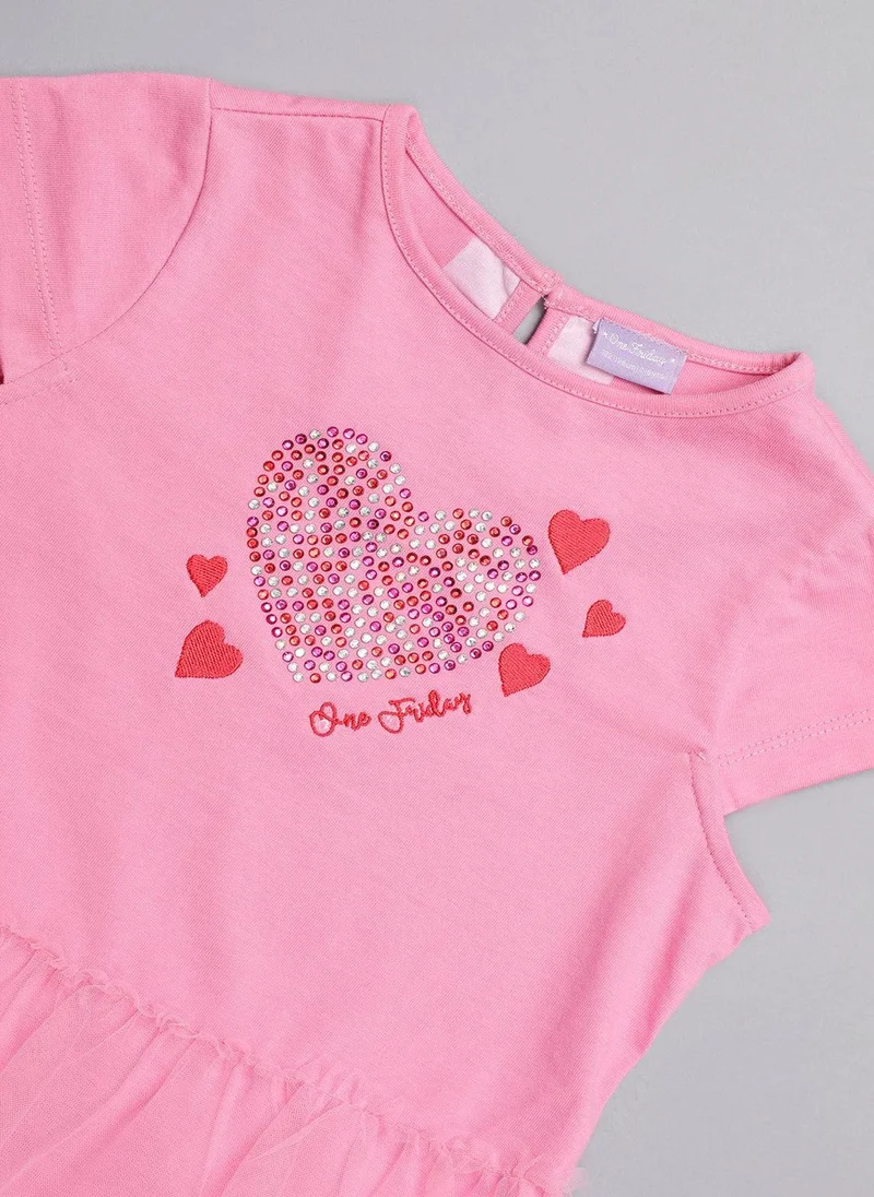 One Friday One Friday Girls Pink Sequinned Heart Cotton Top