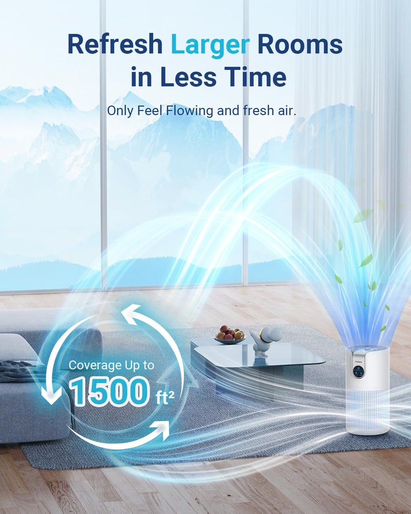 Mooka Air Purifiers for Home Large Room Up to 1500ftÂ² with Aromatherapy, MOOKA HEPA Air Purifier for Bedroom Pets Kitchen, Air Filter Cleaner for Wildfire Smoke Pollen Dust Dander Odor, 15dB, M03 - Image 2